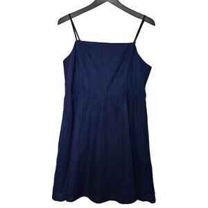 GAP Linen Cotton Dress XS Fit Flare Rouched Mini Sundress Midi Navy Cottagecore